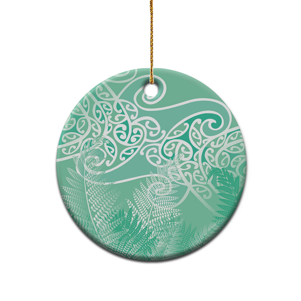 Aotearoa Maori Koru Curves Ceramic Ornament Silver Ferns - Mint LT7 - Polynesian Pride