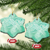 Aotearoa Maori Koru Curves Ceramic Ornament Silver Ferns - Mint LT7 Snow Flake Mint Green - Polynesian Pride