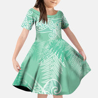 Aotearoa Maori Koru Curves Family Matching Mermaid Dress and Hawaiian Shirt Silver Ferns - Mint LT7 Daughter's Dress Mint Green - Polynesian Pride
