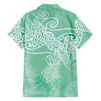 Aotearoa Maori Koru Curves Family Matching Off The Shoulder Long Sleeve Dress and Hawaiian Shirt Silver Ferns - Mint LT7 - Polynesian Pride