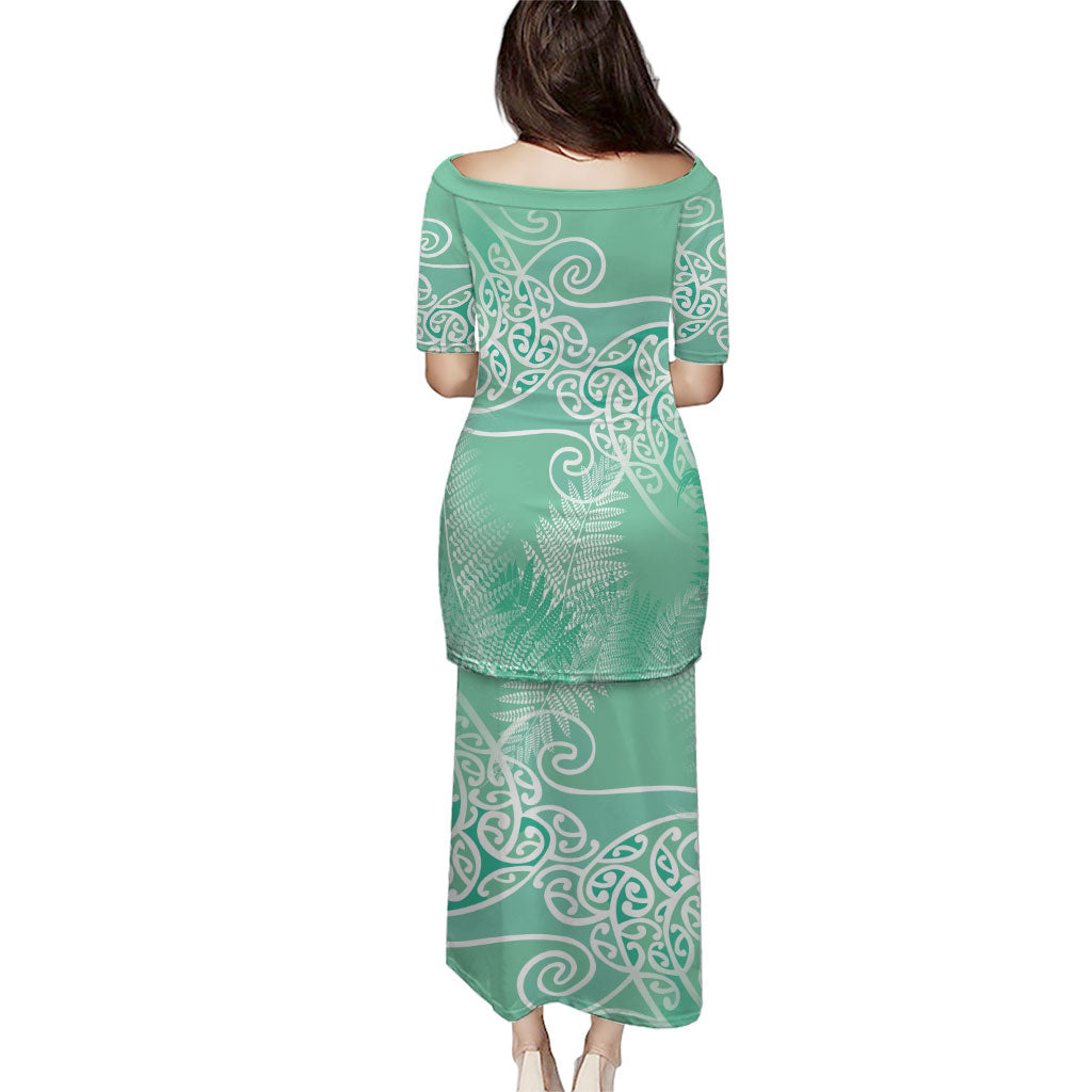 Aotearoa Maori Koru Curves Family Matching Puletasi and Hawaiian Shirt Silver Ferns - Mint LT7 - Polynesian Pride