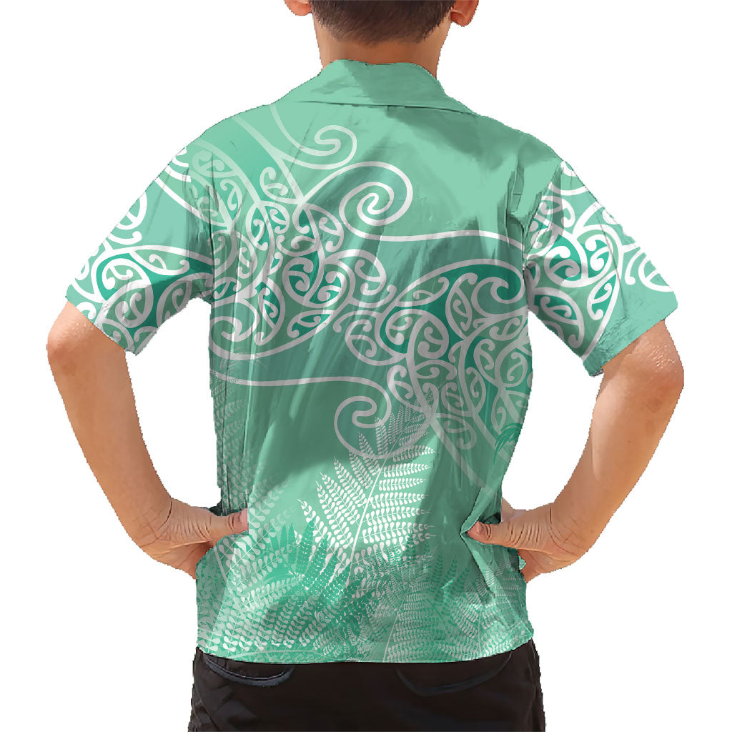 Aotearoa Maori Koru Curves Family Matching Summer Maxi Dress and Hawaiian Shirt Silver Ferns - Mint LT7 - Polynesian Pride