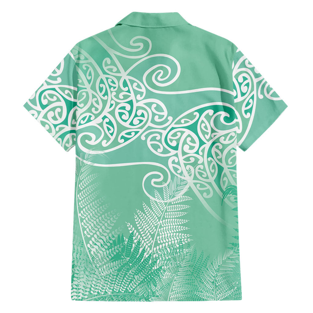 Aotearoa Maori Koru Curves Family Matching Summer Maxi Dress and Hawaiian Shirt Silver Ferns - Mint LT7 - Polynesian Pride
