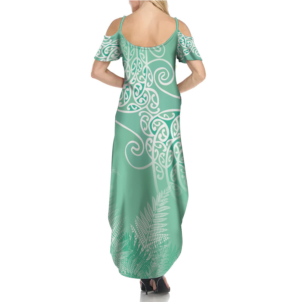 Aotearoa Maori Koru Curves Family Matching Summer Maxi Dress and Hawaiian Shirt Silver Ferns - Mint LT7 - Polynesian Pride
