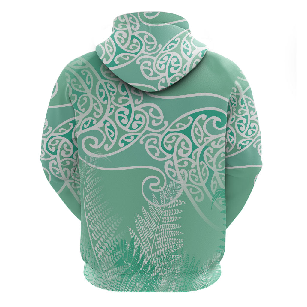 Aotearoa Maori Koru Curves Hoodie Silver Ferns - Mint LT7 - Polynesian Pride