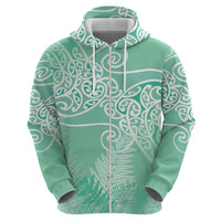 Aotearoa Maori Koru Curves Hoodie Silver Ferns - Mint LT7 - Polynesian Pride