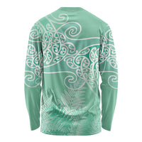 Aotearoa Maori Koru Curves Long Sleeve Shirt Silver Ferns - Mint