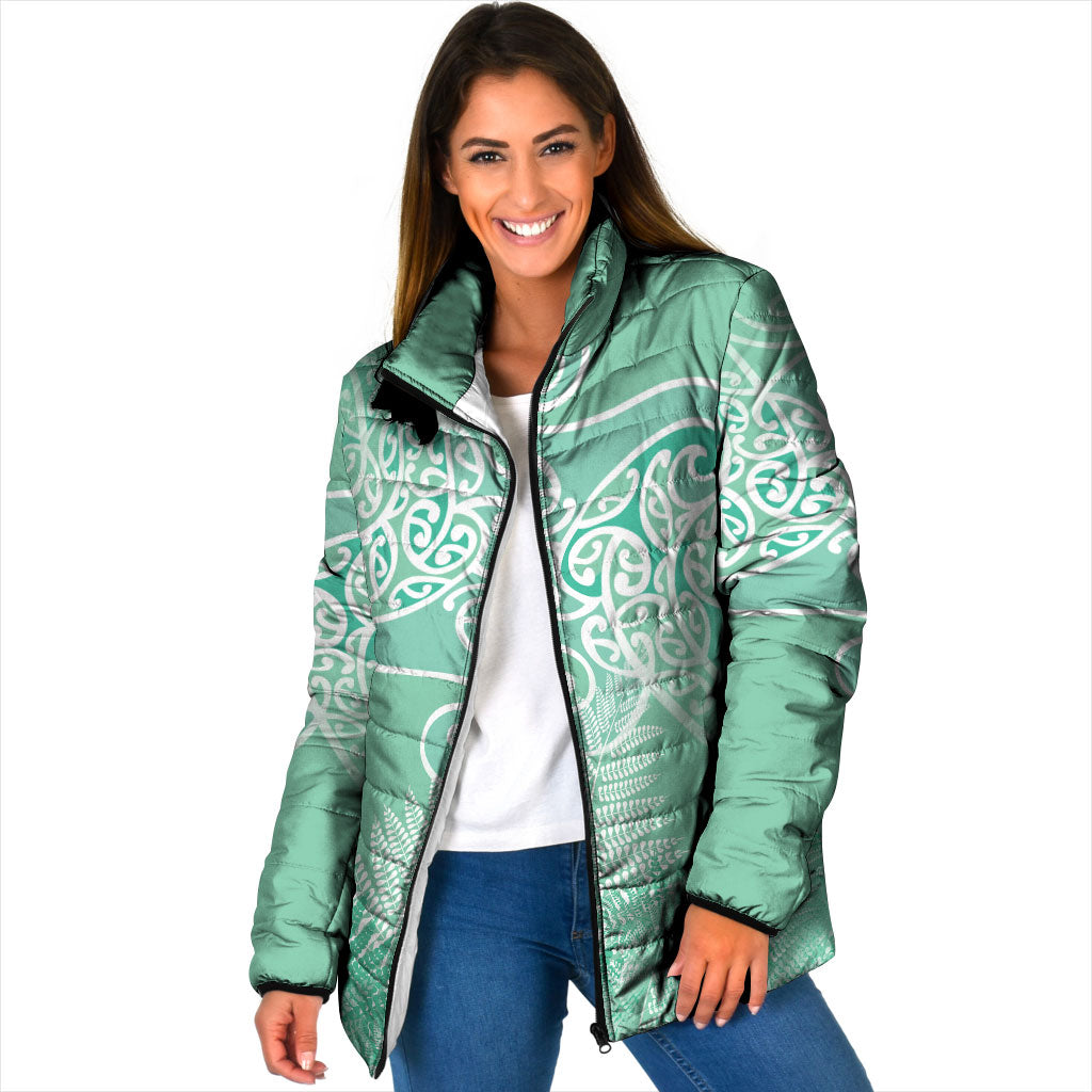 Aotearoa Maori Koru Curves Padded Jacket Silver Ferns - Mint
