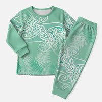Aotearoa Maori Koru Curves Christmas Pajama Set Silver Ferns - Mint LT7 Men Mint Green - Polynesian Pride