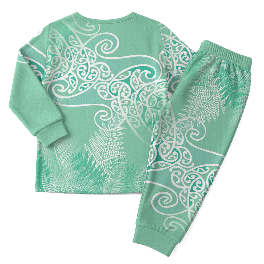Aotearoa Maori Koru Curves Christmas Pajama Set Silver Ferns - Mint LT7 - Polynesian Pride