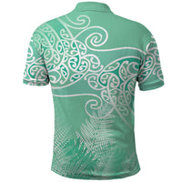 Aotearoa Maori Koru Curves Polo Shirt Silver Ferns - Mint LT7 - Polynesian Pride