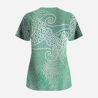 Aotearoa Maori Koru Curves Scrub Top Silver Ferns - Mint LT7 - Polynesian Pride