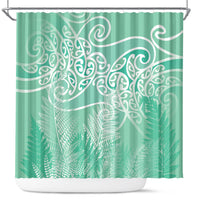Aotearoa Maori Koru Curves Shower Curtain Silver Ferns - Mint LT7 Mint Green - Polynesian Pride