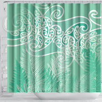 Aotearoa Maori Koru Curves Shower Curtain Silver Ferns - Mint LT7 - Polynesian Pride