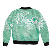 Aotearoa Maori Koru Curves Sleeve Zip Bomber Jacket Silver Ferns - Mint LT7 - Polynesian Pride