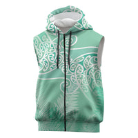 Aotearoa Maori Koru Curves Sleeveless Zip Hoodie Silver Ferns - Mint LT7 Mint Green - Polynesian Pride