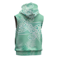 Aotearoa Maori Koru Curves Sleeveless Zip Hoodie Silver Ferns - Mint LT7 - Polynesian Pride