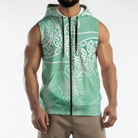 Aotearoa Maori Koru Curves Sleeveless Zip Hoodie Silver Ferns - Mint LT7 - Polynesian Pride