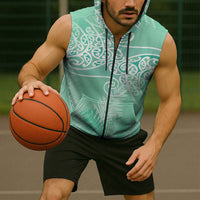 Aotearoa Maori Koru Curves Sleeveless Zip Hoodie Silver Ferns - Mint LT7 - Polynesian Pride