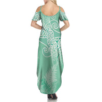 Aotearoa Maori Koru Curves Summer Maxi Dress Silver Ferns - Mint