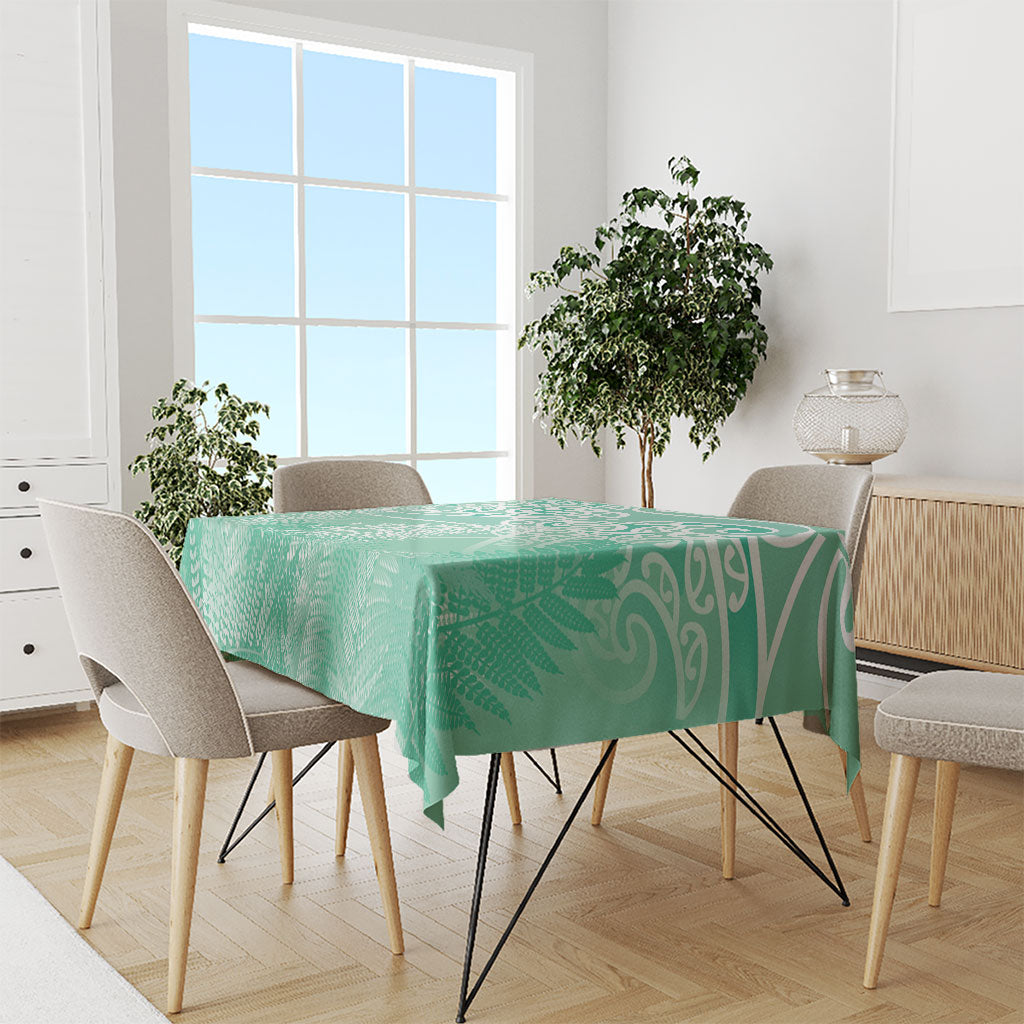 Aotearoa Maori Koru Curves Tablecloth Silver Ferns - Mint