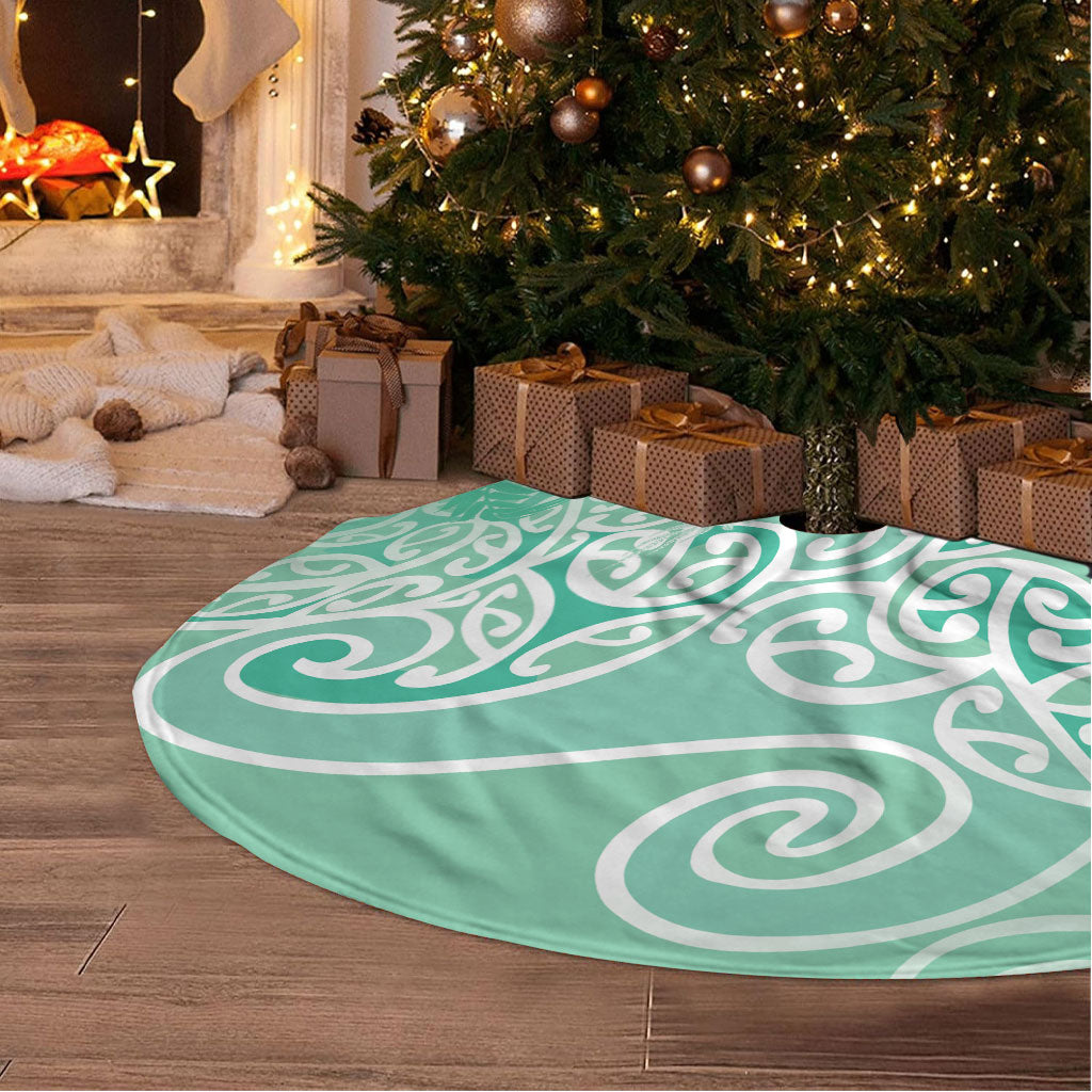 Aotearoa Maori Koru Curves Tree Skirt Silver Ferns - Mint LT7 - Polynesian Pride