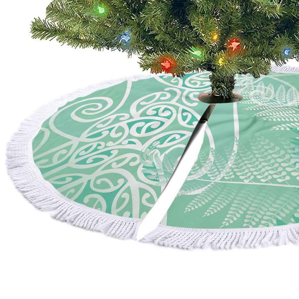 Aotearoa Maori Koru Curves Tree Skirt Silver Ferns - Mint LT7 - Polynesian Pride