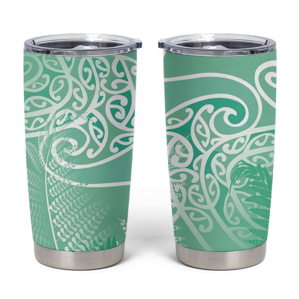 Aotearoa Maori Koru Curves Tumbler Cup Silver Ferns - Mint
