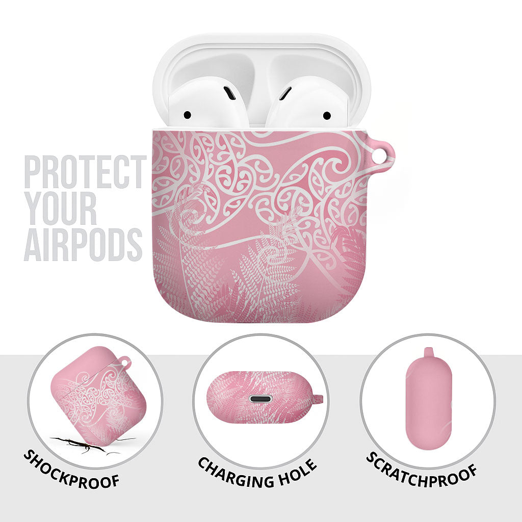 Aotearoa Maori Koru Curves AirPods Case Silver Ferns - Rose Pink