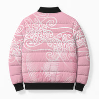 Aotearoa Maori Koru Curves Bomber Puffer Jacket Silver Ferns - Rose Pink