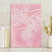 Aotearoa Maori Koru Curves Canvas Wall Art Silver Ferns - Rose Pink