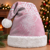 Aotearoa Maori Koru Curves Christmas Santa Hat Silver Ferns - Rose Pink LT7 With Fur Pink - Polynesian Pride