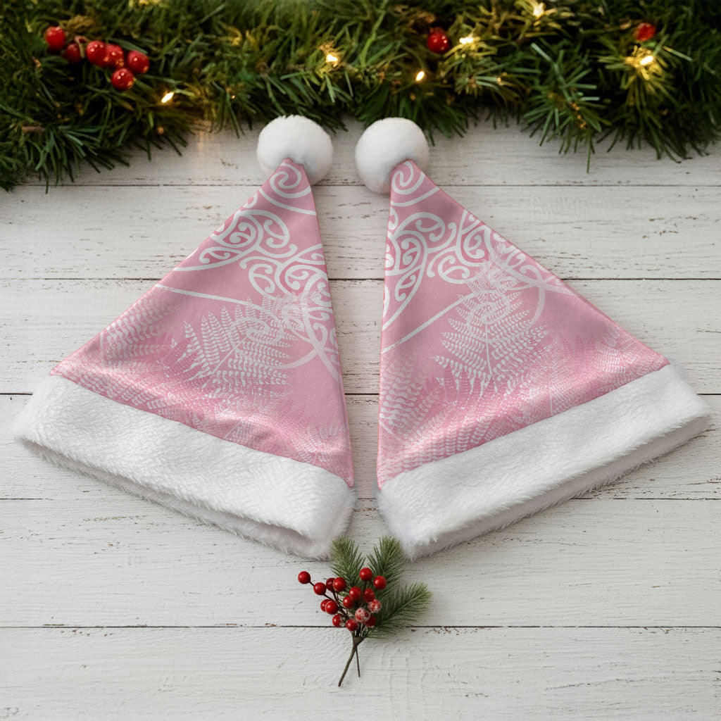 Aotearoa Maori Koru Curves Christmas Santa Hat Silver Ferns - Rose Pink LT7 - Polynesian Pride