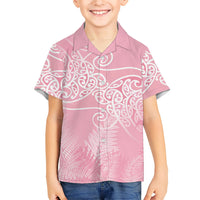 Aotearoa Maori Koru Curves Family Matching Long Sleeve Bodycon Dress and Hawaiian Shirt Silver Ferns - Rose Pink LT7 Son's Shirt Pink - Polynesian Pride