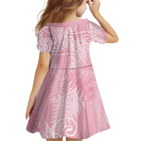 Aotearoa Maori Koru Curves Family Matching Off The Shoulder Long Sleeve Dress and Hawaiian Shirt Silver Ferns - Rose Pink LT7 - Polynesian Pride