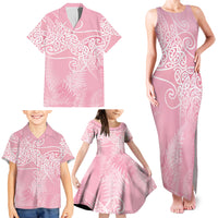 Aotearoa Maori Koru Curves Family Matching Tank Maxi Dress and Hawaiian Shirt Silver Ferns - Rose Pink LT7 - Polynesian Pride