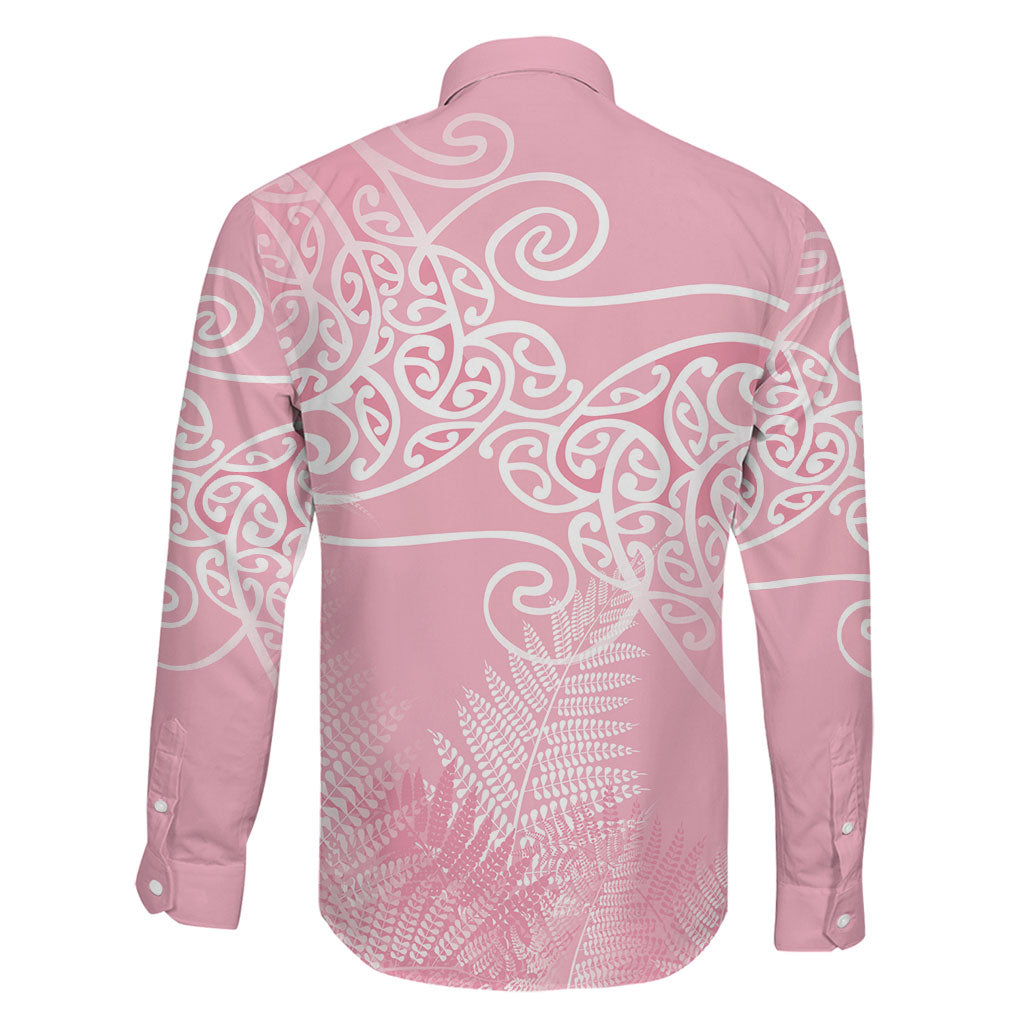 Aotearoa Maori Koru Curves Family Matching Tank Maxi Dress and Hawaiian Shirt Silver Ferns - Rose Pink LT7 - Polynesian Pride