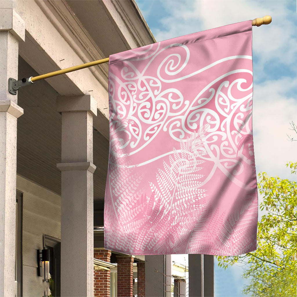 Aotearoa Maori Koru Curves Garden Flag Silver Ferns - Rose Pink