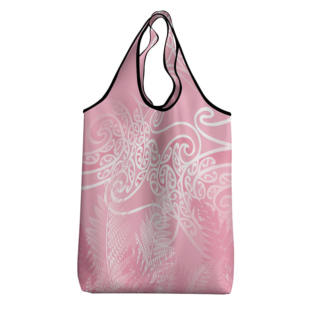 Aotearoa Maori Koru Curves Grocery Bag Silver Ferns - Rose Pink