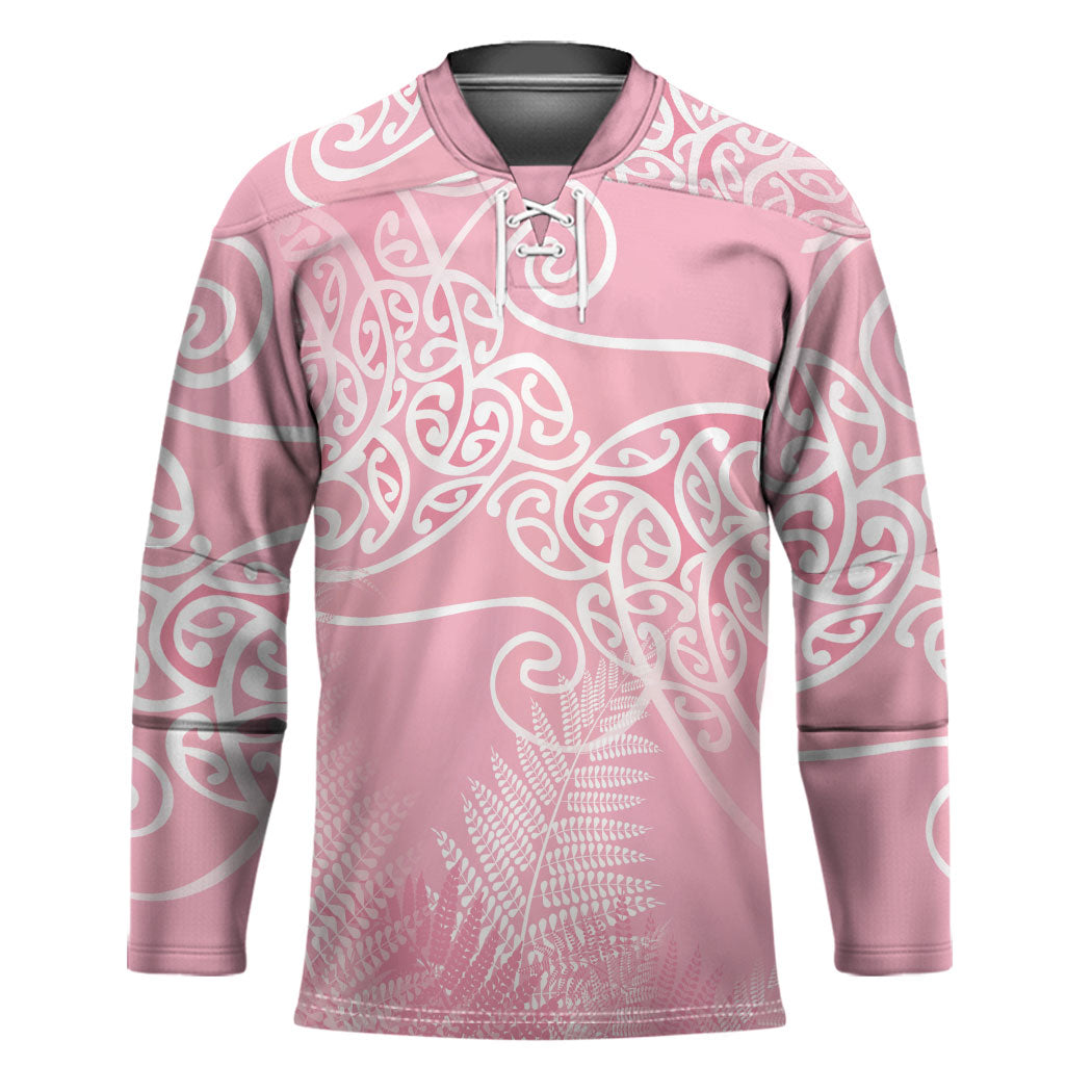 Aotearoa Maori Koru Curves Hockey Jersey Silver Ferns - Rose Pink LT7 Unisex Pink - Polynesian Pride