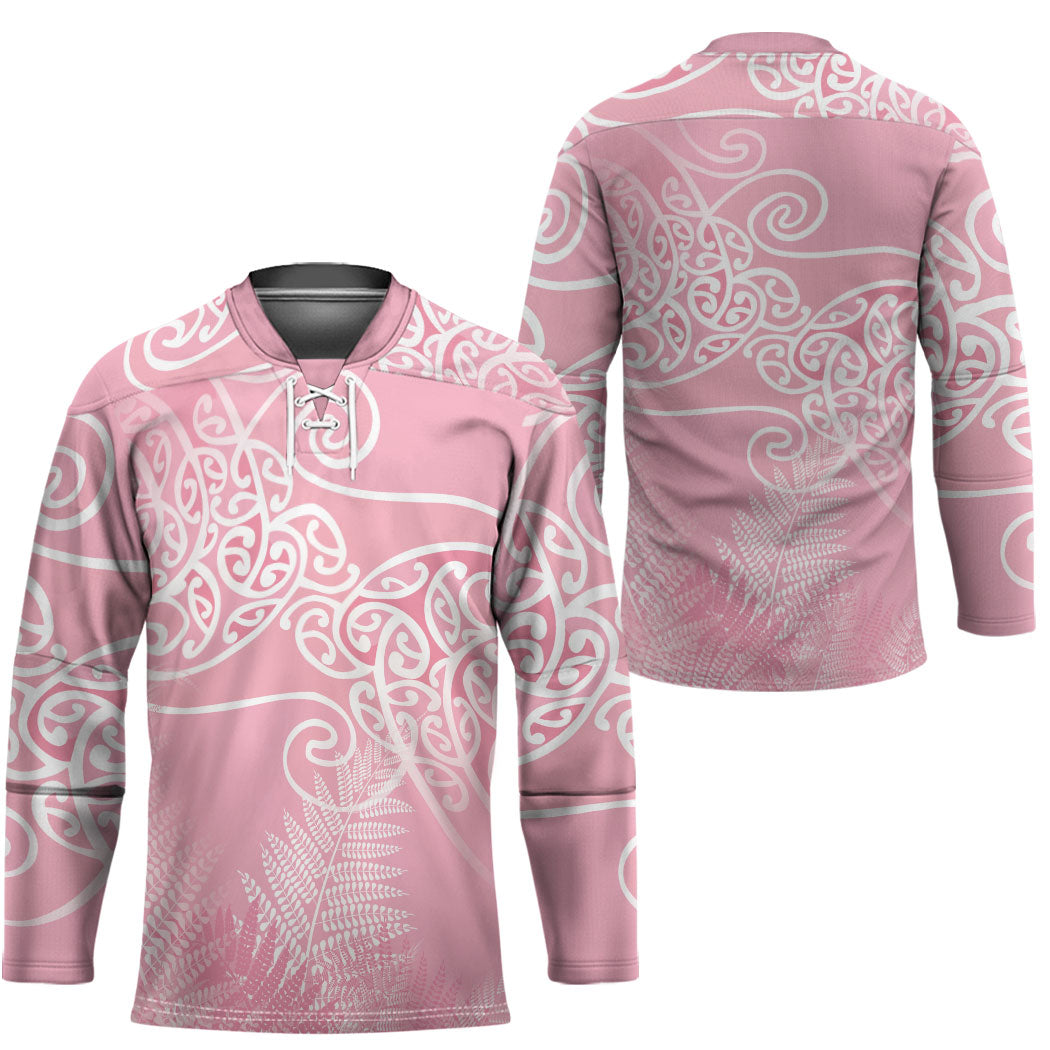 Aotearoa Maori Koru Curves Hockey Jersey Silver Ferns - Rose Pink LT7 - Polynesian Pride