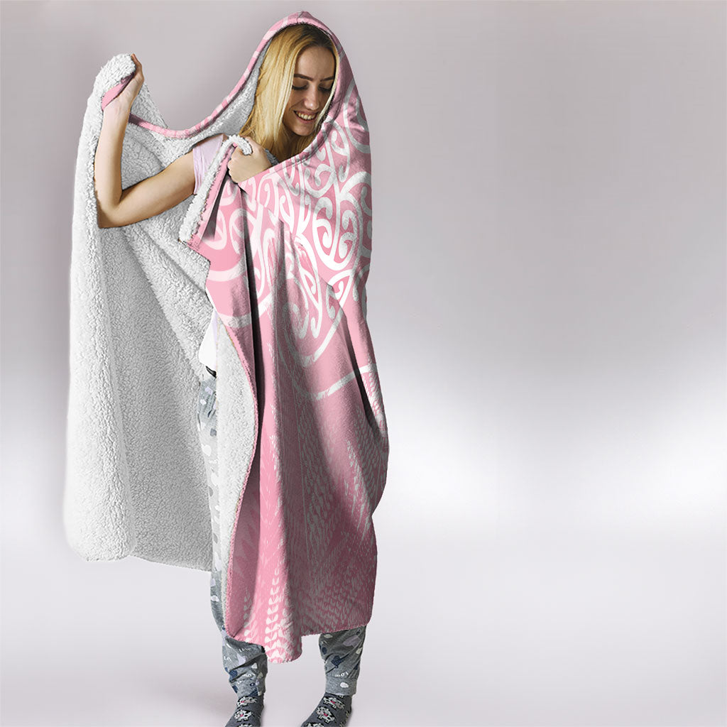 Aotearoa Maori Koru Curves Hooded Blanket Silver Ferns - Rose Pink