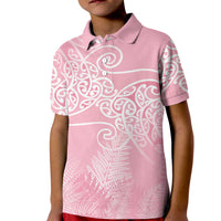 Aotearoa Maori Koru Curves Kid Polo Shirt Silver Ferns - Rose Pink