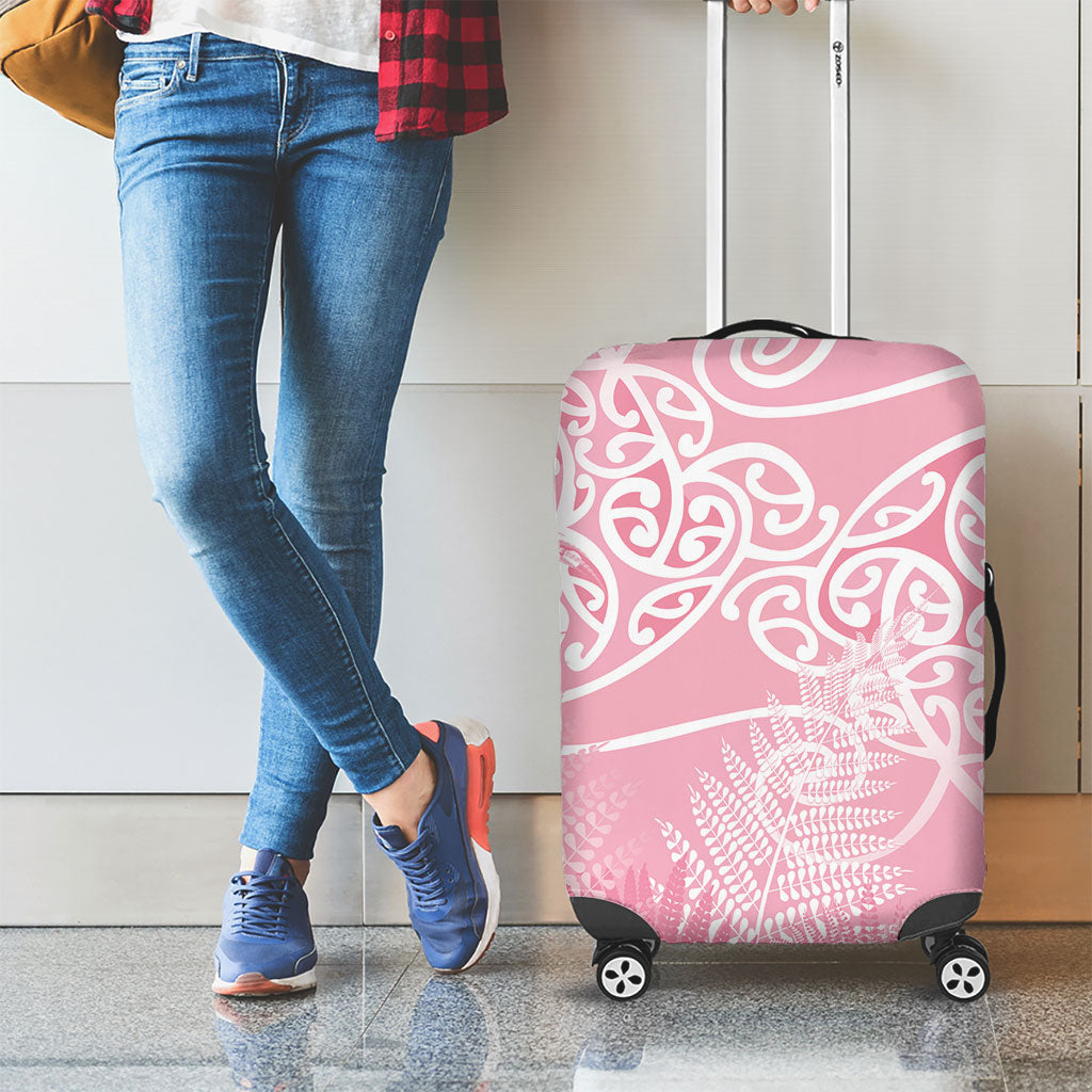 Aotearoa Maori Koru Curves Luggage Cover Silver Ferns - Rose Pink