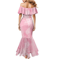 Aotearoa Maori Koru Curves Mermaid Dress Silver Ferns - Rose Pink