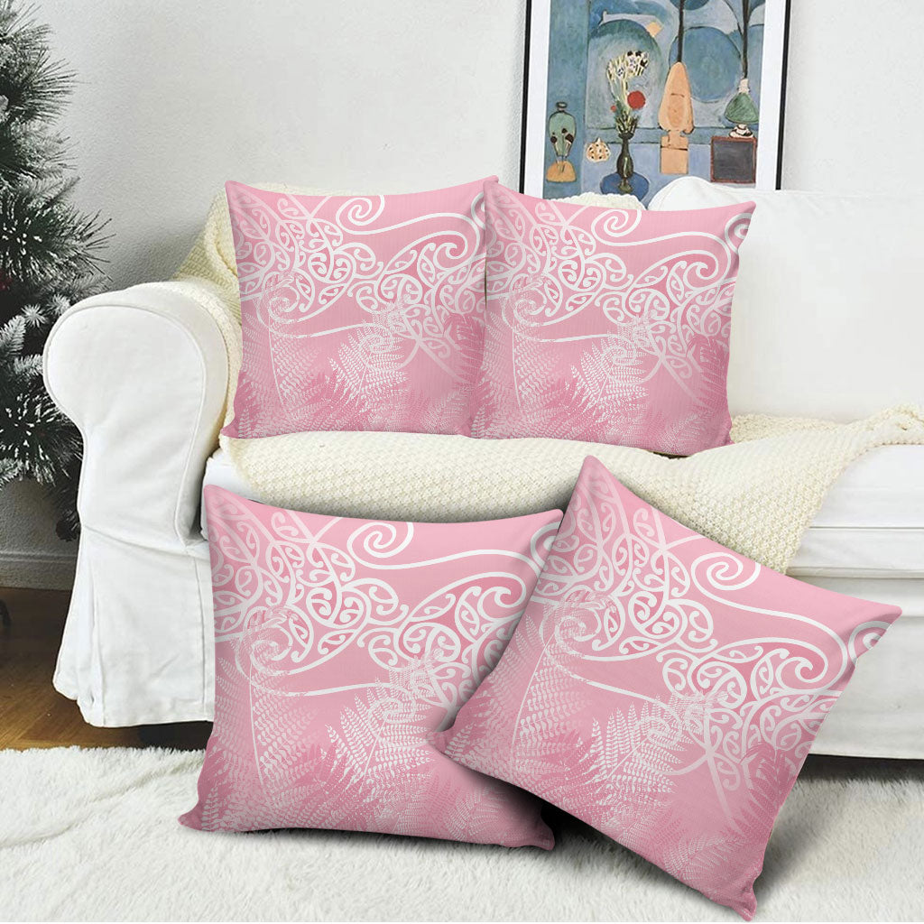 Aotearoa Maori Koru Curves Pillow Cover Silver Ferns - Rose Pink