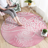 Aotearoa Maori Koru Curves Round Carpet Silver Ferns - Rose Pink LT7 - Polynesian Pride