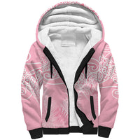 Aotearoa Maori Koru Curves Sherpa Hoodie Silver Ferns - Rose Pink