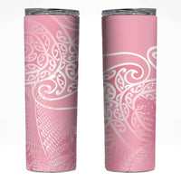 Aotearoa Maori Koru Curves Skinny Tumbler Silver Ferns - Rose Pink LT7 Pink - Polynesian Pride