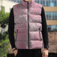 Aotearoa Maori Koru Curves Sleeveless Puffer Jacket Silver Ferns - Rose Pink